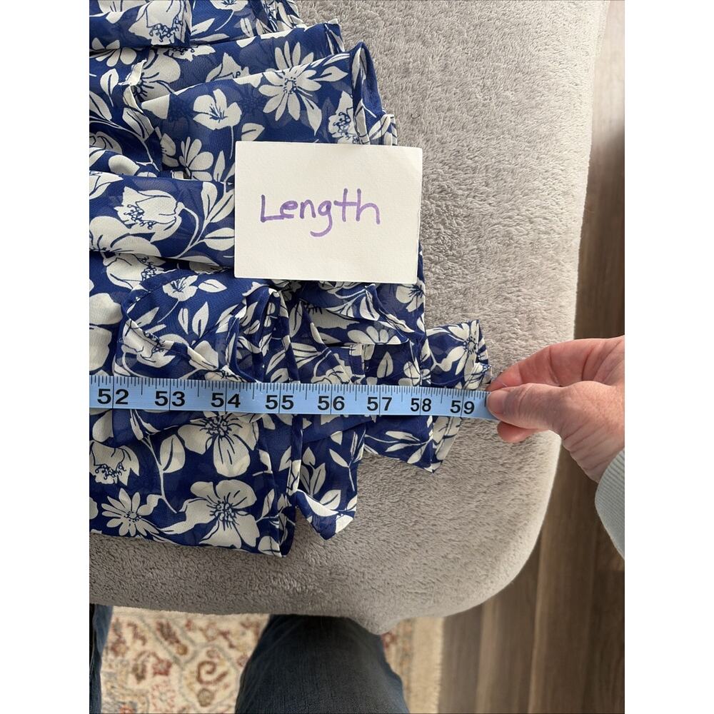 Women's Blue White Floral Sleeveless Asymmetric Maxi Dress 14 Party Summer Event - Picture 9 of 12